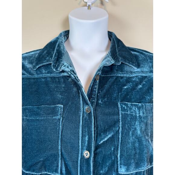 Umgee Whimsigoth Plus Size 1XL Crushed Velvet Button Down Shirt Tunic Jewel Tone - Picture 3 of 12